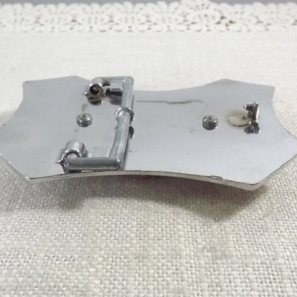 Silver Southwestern Belt Buckle w/ Leather Insert - Picture 6 of 9